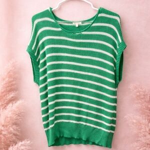 JODIFL Large Green and White Striped Crewneck Sweater